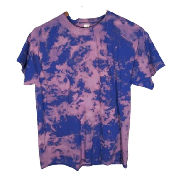 Upcycled Bleached Tie Dye Pink Blue T-Shirt Sz Medium - Picture 1 of 5